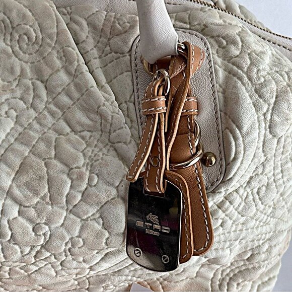 Etro Milano rare Quilted Beige Handbag Leather Trim 1B896-2198 Authentic - Picture 4 of 16